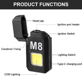 Cob Led Flahlight With Lighters Dual Arc Pulse Flameless Lighter Type C Rechargeable Lighter Work Light Mini Light Men’s Gift