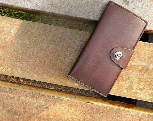 Tri-fold Pure Leather Long Wallet For Men & Women – Genuine Cow Leather Fashion Wallet With Multiple Card Slots, Cash & Mobile Compartments – Stylish Smooth Pattern In Brown, Black & Blue (18×9×2cm)